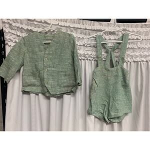 Vintage Baby Romper Set Pale Heather Green 2pc Embroidered Cottagecore *12-18M